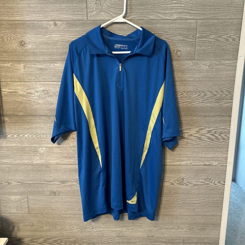 Nike Golf Dri Fit Men's Royal Blue Yellow Athletic Short Sleeve‎ Polo Shirt XL